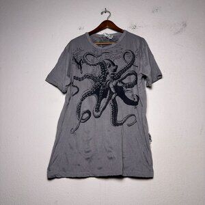 Y2K Sure Distressed Graphic T Shirt Men M Octopus Kraken Ripped Punk Goth Grey
